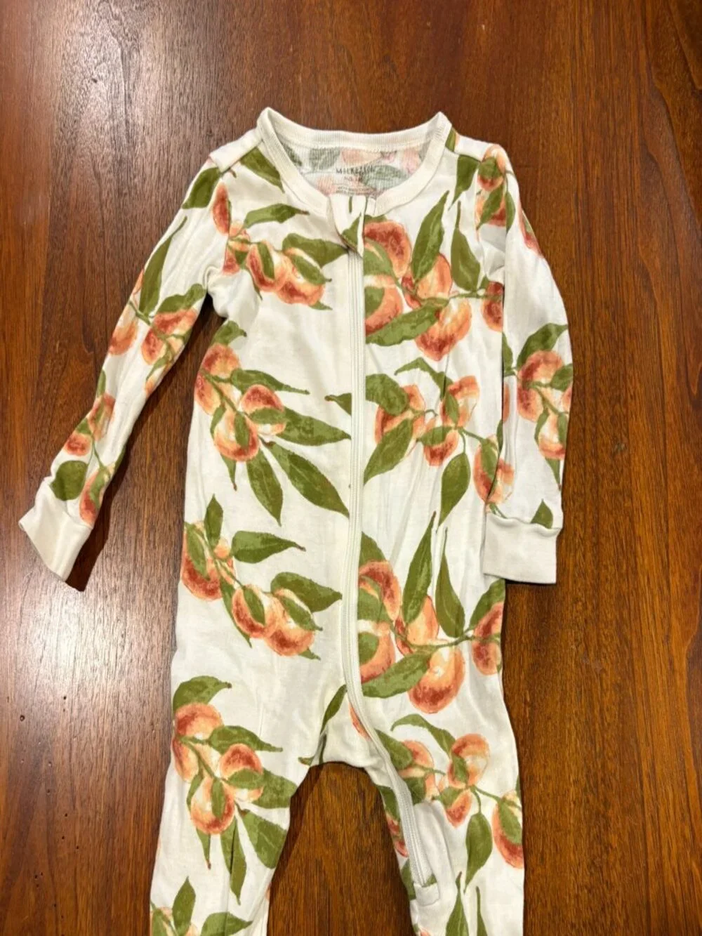 Milk Barn organic cotton sleeper, peach print, size 3-6 months